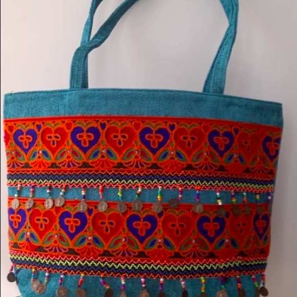 Newhandmade embroidery/beads tote shoulder handbag - Picture 6 of 6